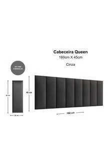 Painel Cabeceira Cama Box Queen Capitonê Estofada 160 cm Várias Cores - Cinza - Visão 4