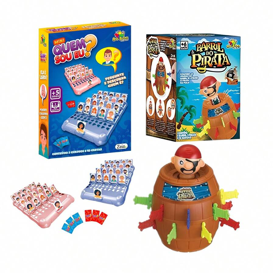 Who Am I Game + Pirate Jump Game Pirate Barrel Toy