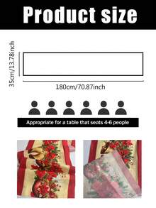 1pc 35*180cm/13.78*70.87inch Christmas Table Runner, Holiday Fabric Decor Tablecloth, Red Christmas Flower, Christmas Ball & Bell Pattern Long Rectangular Tabletop Cloth, Suitable For Christmas Home Decor - Christmas - View 10