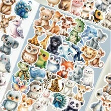 50 PCS Watercolor Animal Cute Aesthetics Stickers - Insane Fun, Love, And Doodle Cartoon Art - Cool  - For Halloween, Christmas, Decoration - Perfect Gift For Adults - Reusable, PVC, Irregular Shape, Cartoon Pattern, Suitable For Plastic, Glass, Metal, Ceramic Surfaces - Self-Adhesive - Brand: Huaiyuan