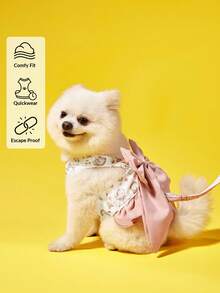 PETSIN 日式三合一牵引绳和胸背带蝴蝶结设计，适合狗狗，适合贵宾犬和泰迪犬 - 藕粉色 - 查看 2