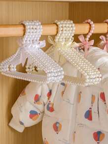 1/5/10pcs Set European Style Pearl Hangers With Bow Decor, Essential Furniture For Children's Clothes, Pearl Pants Clips, Pet Clothes And Regular Clothes Storage - Default - View 3