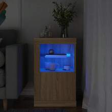 Larryhot Mueble auxiliar con luces  roble sonoma, bonito y práctico, ideal para almacenaje y decoración del hogar - Marrón - Ver 1