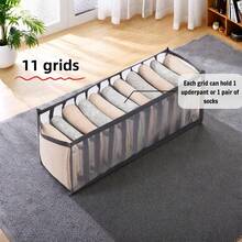 1 件 11 格内衣抽屉整理器，可折叠袜子抽屉整理器 12.6 X 4.72 英寸，储物盒壁橱整理器抽屉隔板用于存放袜子或内裤，圣诞节、万圣节、感恩节、母亲节礼物（灰色） - 灰色(11格襪子收納) - 查看 3
