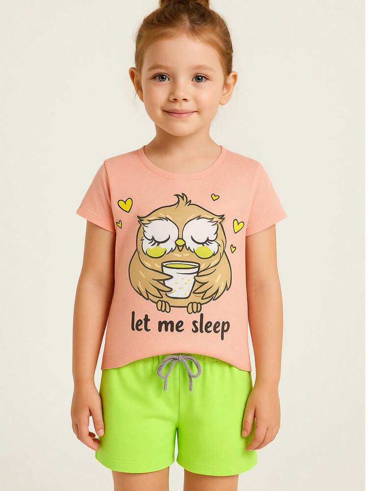 Comfortable Summer Girls' Pajamas - Owl - View 1