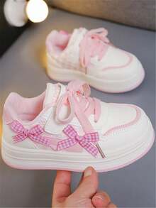 1 pereche pantofi sport pentru copii, la modă, confortabili, cu fund moale, cu fundă tricotată, drăguți, cu cârlig și buclă din PU, pentru fete, casual, versatili, cu plată, potriviți pentru toate anotimpurile