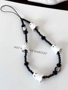 1pc New Ghost Beaded Phone Lanyard Skull Charm Phone Pendant, Anti-Lost Phone Strap - Multicolor - View 6