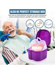 1 件装假牙清洁杯（带过滤篮） - 旅行/家用牙齿美白浸泡套装，适用于假牙、保持器和护齿套 | 便携式收纳盒，适合老年人、成人和青少年 | 夜间牙齿护理、露营和节日礼物 - 彩色 - 查看 3