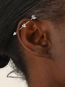 1pc Industrial Ear Cuff Earring, Stainless Steel Heart, Snake, Star & Moon Design - Silver - View 13