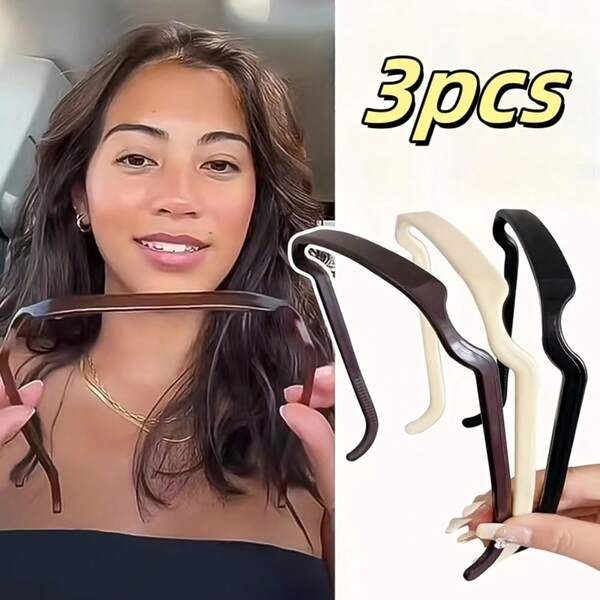 3pcs Retro Square Fashion Headband - Women's Daily Hairstyle Durable Plastic Headpiece, Press Clip Secure Design (Black/Beige/White), Vintage Minimalist Style, Hair Clips With Clamp Function