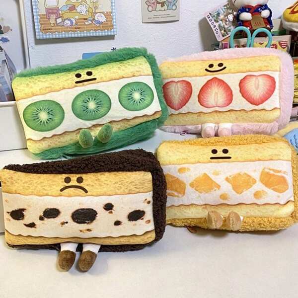 Strawberry Sandwich Pencil Case Desktop Organizer Bread Creative Pencil Cases Kawaii Large Capacity Pencil Bag Student