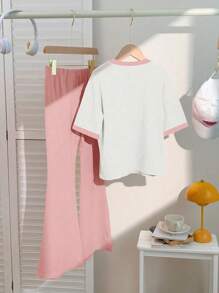 2 件套女孩水豚 - 元素 T 恤和喇叭裤套装，舒适，春秋季学校活动和个性化风格