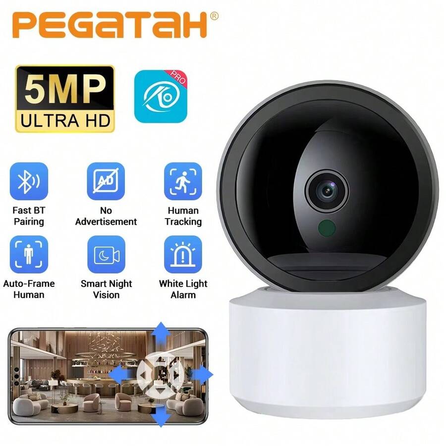 5MP Wifi Indoor Pan/Tilt Smart Security Camera For Baby Monitor, Dog Camera 4.0X Zoom Ultra Long IR Vision Distance O-Kam App - White - View 1