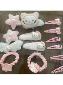 Sanrio 15pcs Sanrio Hello Kitty Hair Accessories Set - Fashionable Resin Hairbands And Clips, Ideal Christmas Gift For Girlfriend