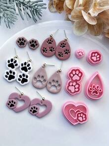 Animal Polymer Clay Cutters, Dog Paw Love Clay Earring Cutter For Polymer Clay Jewelry Making, Polymer Clay Stud Earring Stamp Making Tool, Clay Jewelry Making Kit, Clay Earring Molds, Made By PLA, DIY Earring Gift - Pink - View 2