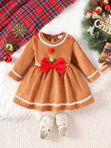 فستان طويل الأكمام سميك مبطن بالحرارة لطيف للبنات الصغار، شتوي قطعة واحدة