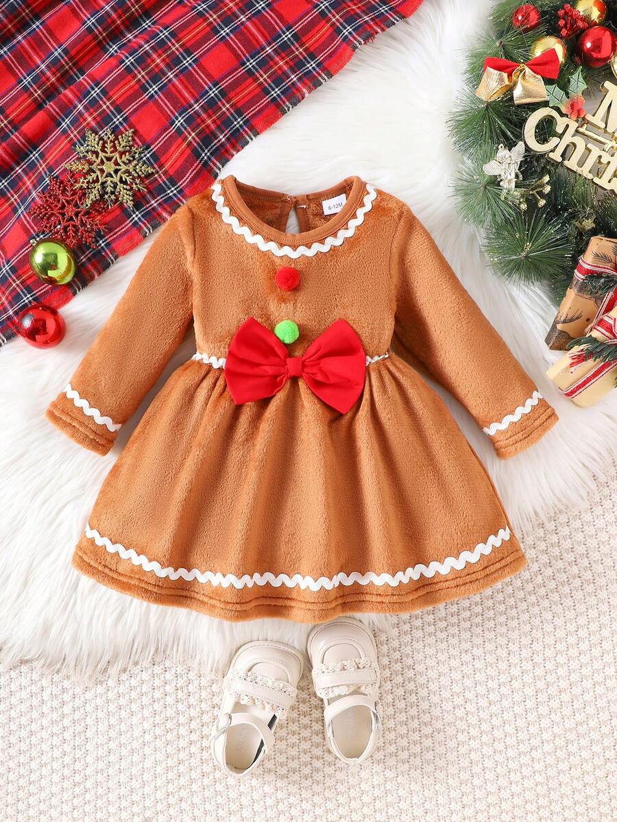 فستان طويل الأكمام سميك مبطن بالحرارة لطيف للبنات الصغار، شتوي قطعة واحدة