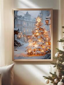 1pc Winter Canvas Print Wall Art Print Christmas Tree Winter Wonderland Classic Picture Poster Old European City Cityscape Holiday Decor, Modern Classical Christmas Canvas Art Print, Vintage Tree Poster, Christmas Wall Art, Bedroom Decor, Living Room Decor Home Decor Christmas Decorations - Multicolor - View 5