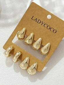 LADYCOCO 4 对优雅泪珠耳环套装，适合女性日常佩戴、约会、派对、日常搭配，金色首饰套装