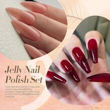 Jelly Nail Polish Set 6 Colors Sheer Nude L Red Pink Brown Colors Quick Dry Nail Polish Kit For Diy Nail Art Salon Home Gifts-0345 - 6 chiếc sơn móng tay JellyNude - Xem 5