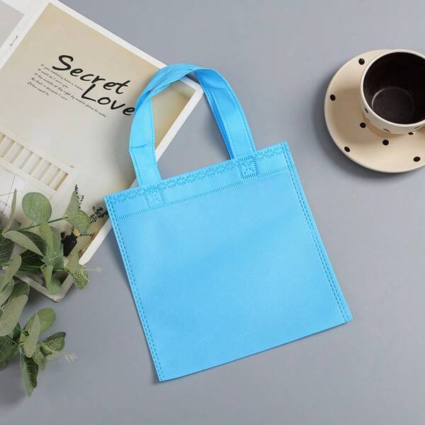 10pcs Light Blue Non-Woven Fabric Bags, 7.8 X 7.88 Inches Reusable Gift Bags With Handles, Birthday Party Gift Bags, Children's Gift Packaging Bags, Shopping Gift Packaging Bags,
