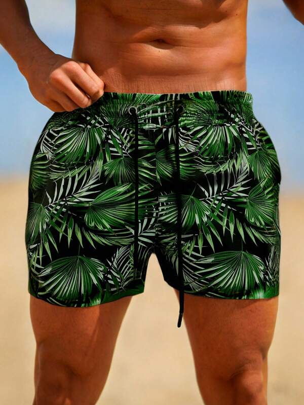 GINGTTO Shorts de baño ajustados para hombres, troncos de baño de 7 pulgadas de secado rápido con forro de malla, estilo hawaiano