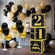 Bộ 3 hộp trang trí sinh nhật 18/21/30/40/50/60/70/75 tuổi, màu đen & vàng, hộp đựng bóng bay chúc mừng sinh nhật, đồ dùng trang trí tiệc sinh nhật bằng giấy theo chủ đề. - Nhiều màu - Xem 13