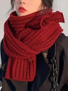 1pc Minimalist Solid Color Knitted Warm Scarf, Suitable For Daily, Outdoor, Commute, Campus, Street, Park Wear, Fashionable & Elegant Accessory For Women In Autumn/Winter For Dress - Burgundy - View 12