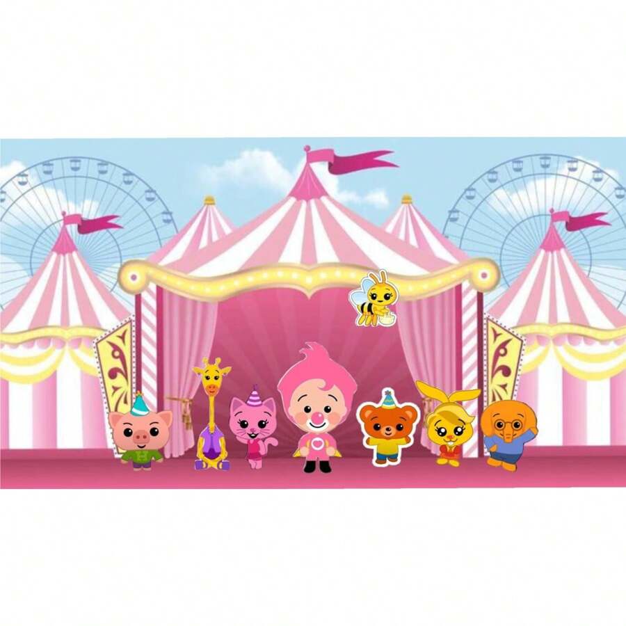 Cartoon Cute Birthday Party Backgrounds Bunting Animals Payaso Plim Plim Theme Photography Backdrops - Style 4 - 查看 1