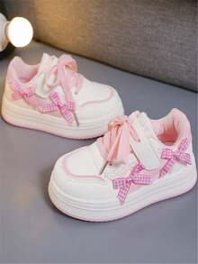 1 pereche pantofi sport pentru copii, la modă, confortabili, cu fund moale, cu fundă tricotată, drăguți, cu cârlig și buclă din PU, pentru fete, casual, versatili, cu plată, potriviți pentru toate anotimpurile