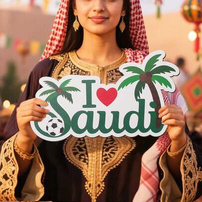 沙特阿拉伯国庆节木制照片道具，派对装饰“我爱沙特”