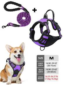 High Reflective Dog Harness Leash Collar Set, Adjustable Padded Dog Vest, Reflective Non-Obstructive Pet Oxford Vest With Front & Back Easy Control Handles, Comfortable, No-Choke Design Pet Vest Leash Collar Set - Ideal Choice For Outdoor Adventure, Multiple Sizes - Suitable For Small, Medium And Large Pets (If In Doubt Between 2 Sizes, Opt For The Larger Size As It Can Be Adjusted)