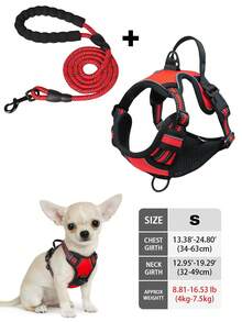 High Reflective Dog Harness Leash Collar Set, Adjustable Padded Dog Vest, Reflective Non-Obstructive Pet Oxford Vest With Front & Back Easy Control Handles, Comfortable, No-Choke Design Pet Vest Leash Collar Set - Ideal Choice For Outdoor Adventure, Multiple Sizes - Suitable For Small, Medium And Large Pets (If In Doubt Between 2 Sizes, Opt For The Larger Size As It Can Be Adjusted)
