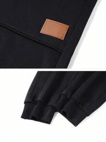 男士休闲弹力腰带保暖内衬慢跑裤，秋冬季保暖 - 黑色 - 查看 4