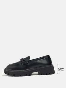 Giày lười mũi tròn cho nữ, đế dày, thường ngày, thoải mái, thanh lịch, đa năng, phù hợp đi làm, đi học, mùa xuân/thu, màu đen - màu đen - Xem 4