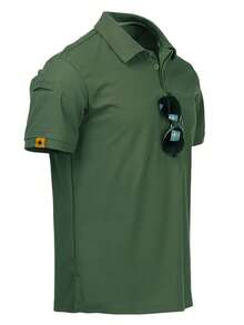 [Summer Golf Polo] Stylish Summer Golf Polo Shirt | Solid Color, Casual Outdoor Short-Sleeve Top With Buttons, Suitable For Sports And Hiking - 軍綠色 - 查看 1