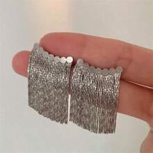 1 Pair Crescent Shaped Fringed Earrings, Minimalist & Versatile