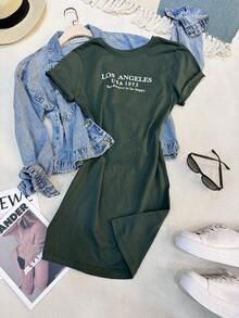 Women's Cotton Dress - Green - View 3