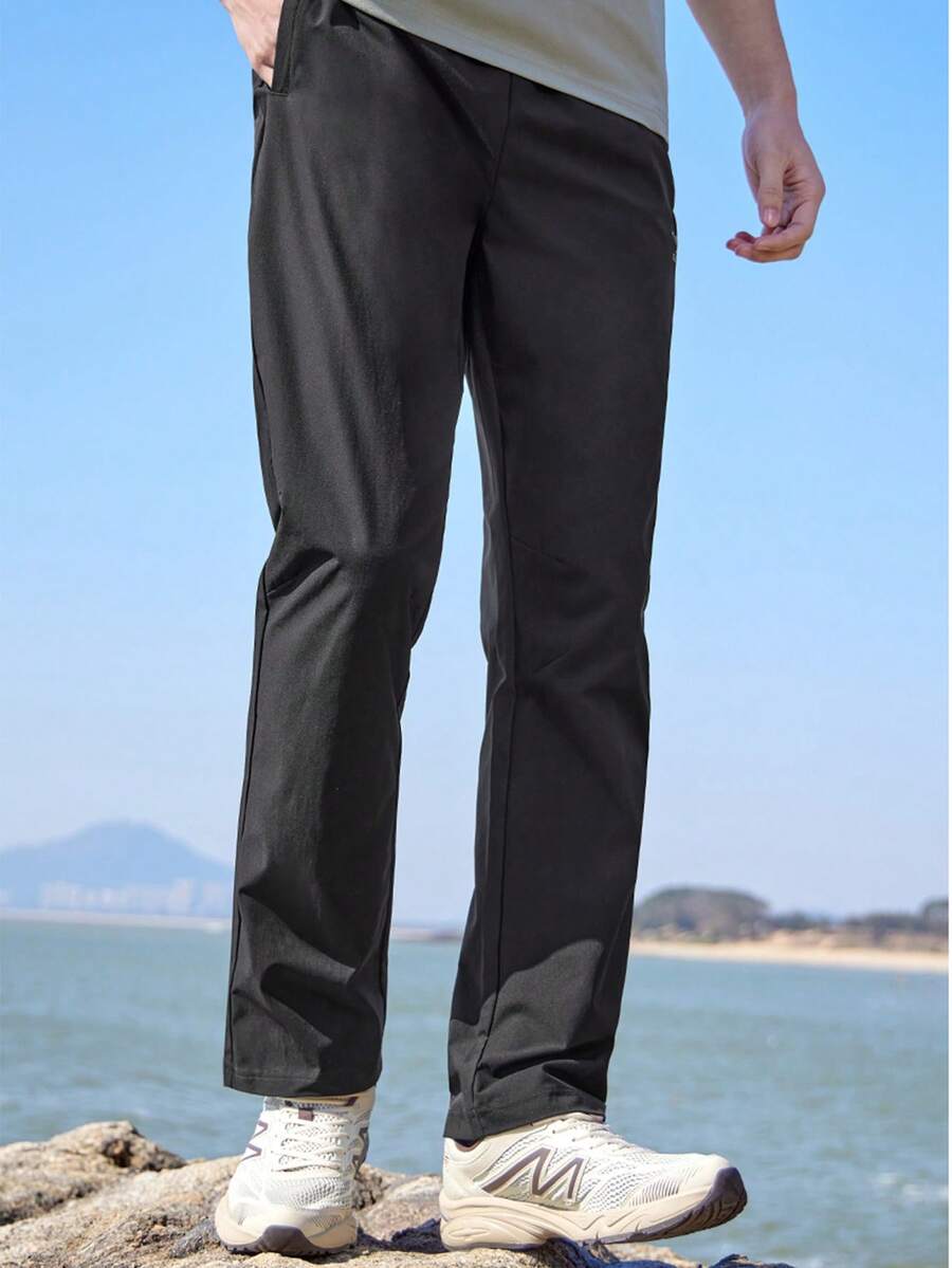 CAMEL CROWN 男士运动裤，速干透气梭织休闲健身跑步裤 - 幻影黑 - 查看 1