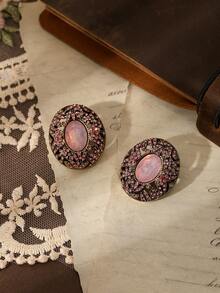 Brincos Redondos Versáteis e Requintados de Design Medieval na Moda, Incrustados com Strass Coloridos, Adequados para Uso Diário, Festivais, Festas, Cerimônias e Acessórios de Presente para Mulheres