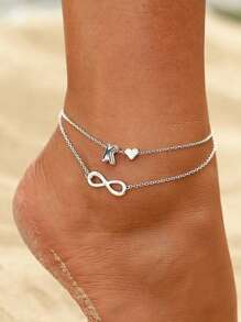 1 szt. Modna, uniwersalna biżuteria w stylu europejskim i amerykańskim, dwuwarstwowa bransoletka na kostkę w kształcie serca z 8 literami i 26 angielskimi literami