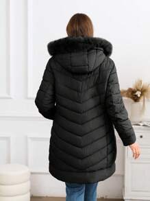 Giolshon 女士优雅简约蓬松连帽夹克 - 舒适度过秋冬，同时保持时尚 - 黑色 - 查看 4