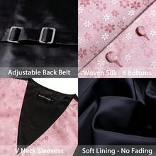 Mens Waistcoat Pink Flower Vest Tie Hankie Cufflinks Set Tuxedo Gilet Wedding Formal Casual Office - 粉色 - 查看 2