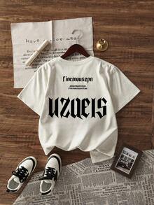 Women's Casual Slogan Print Round Neck Drop Shoulder T-Shirt, Summer