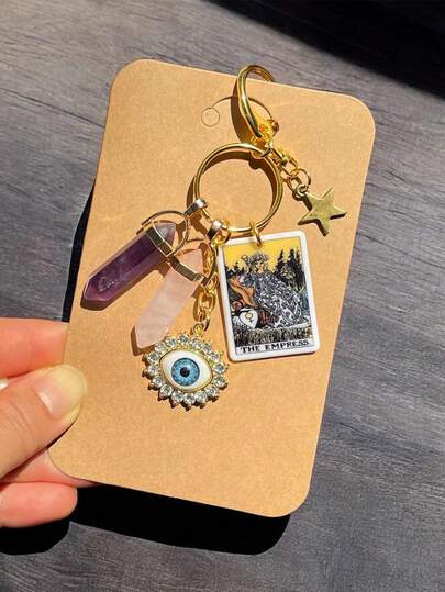 1 Stück Natürlicher Stein Kristall Teufelsauge Stern Anhänger Schlüsselanhänger, Rucksack Anhänger, Auto Schlüsselanhänger, Alltagsgebrauch Kleine Halloween Accessoires Lehrertag Weihnachtsgeschenkideen Schlüsselbänder mit ID-Halter Auto Accessoires Taschencharms Auto Accessoires Freundin Schwester