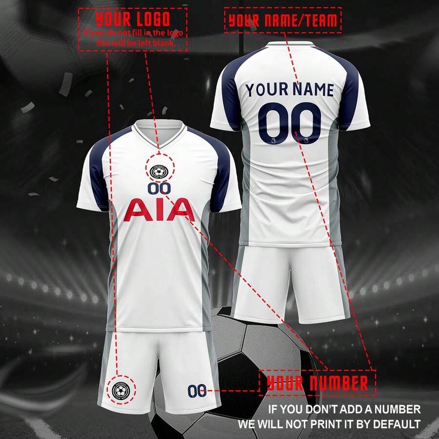 Customized Tottenham Hotspur Football Jersey With Personal Graphics, Logo, Name And Number, Unisex, Breathable Quick-Dry Sports T-Shirt Suitable For Badminton, Volleyball And Football Training - Multicolor - View 1