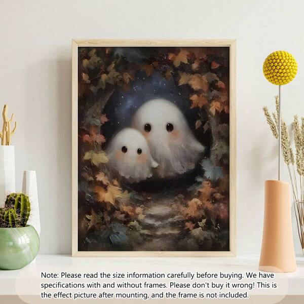 1pcThis Printable Sweet Halloween Wall Art Depicts Two Adorable Spooky Characters Floating Together In A Moonlit Forest. Surrounded By Autumn Leaves And Slowly Falling Stars, This Cozy Scene Captures The Quiet Emotional Bond Between Parent And Child. Modern, Botanical, Travel