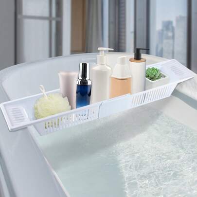 Scalable Bathtub Drain Rack (22.4-31.5 Inches), Children's Shower Toy Storage Basket, Multifunctional Bathroom Accessories