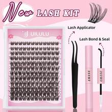 Mixed DIY Lash Extension Kit High Capacity Individual Lash Clusters 9-16MM Mixed D Curl Effect Natural Look Wispy Soft And Comfortable False Eyelashes Long-Lasting Individual Lashes Kit With Lash Bond&Seal And Tweezers And Lash Brush - Black - View 3