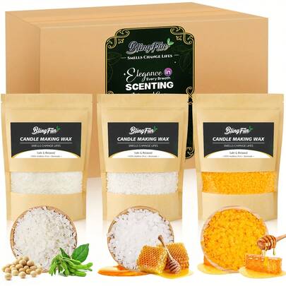 Blingfun 0.25/1Lb/2Lb 大豆蜡、白蜂蜡、黄蜂蜡、蜡烛制作蜡、柔软颗粒、无有害添加剂，适合制作香薰蜡烛和家居装饰氛围蜡工艺品。